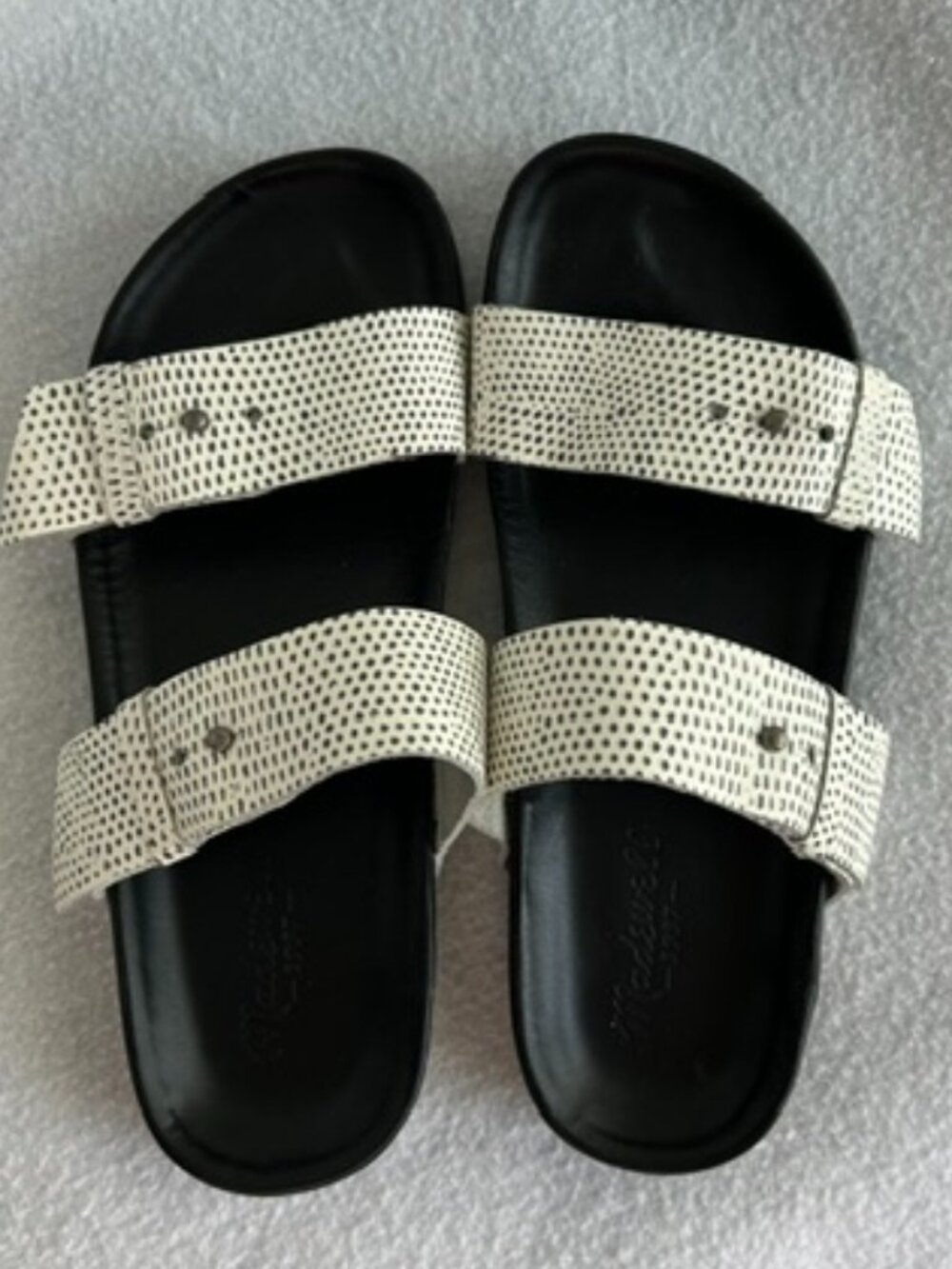 Madewell The Dara Spotted Leather Double Strap Slide Sandals EUC 8.5